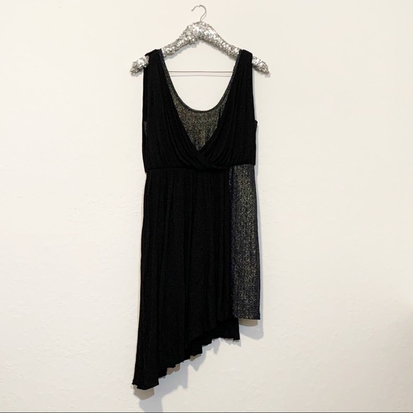 Free People Eleanor Black Blue Metallic Gold Grecian Mini Dress Size Large - Picture 5 of 14